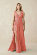 V-Neck Chiffon Pleated A-Line Bridesmaid Dress in Mulberry - KissProm BRIDESMAID DRESSES