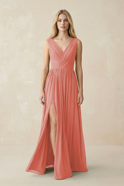 V-Neck Chiffon Pleated A-Line Bridesmaid Dress in Mulberry - KissProm BRIDESMAID DRESSES