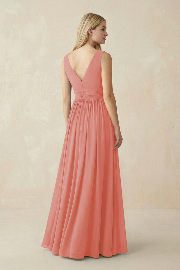 V-Neck Chiffon Pleated A-Line Bridesmaid Dress in Mulberry - KissProm BRIDESMAID DRESSES
