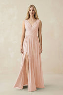 V-Neck Chiffon Pleated A-Line Bridesmaid Dress in Pale Blush - KissProm BRIDESMAID DRESSES