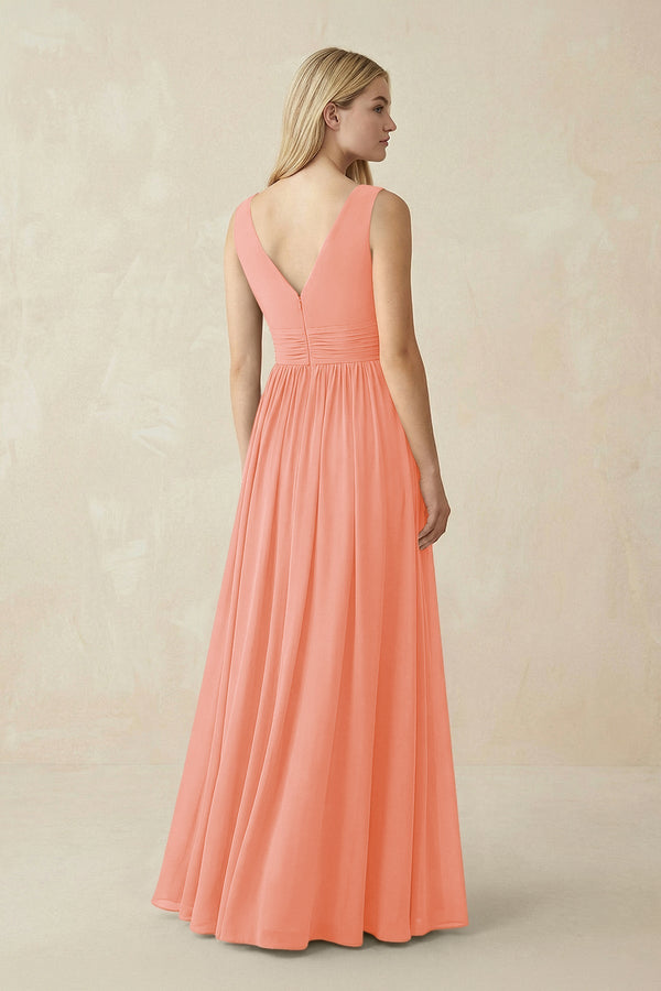 V-Neck Chiffon Pleated A-Line Bridesmaid Dress in Rosette - KissProm BRIDESMAID DRESSES