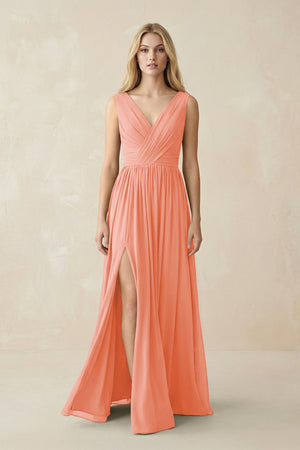 V-Neck Chiffon Pleated A-Line Bridesmaid Dress in Rosette - KissProm BRIDESMAID DRESSES