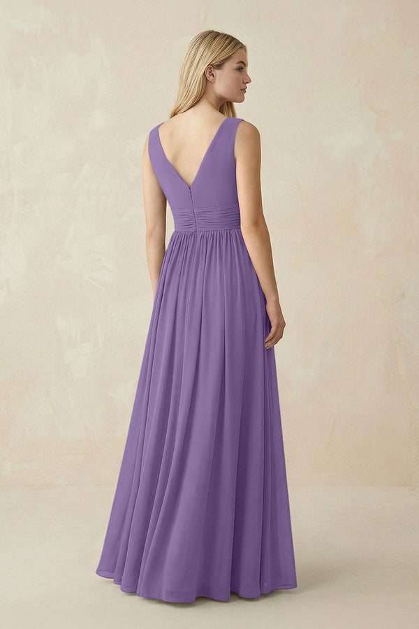 V-Neck Chiffon Pleated A-Line Bridesmaid Dress in Tahiti - KissProm BRIDESMAID DRESSES