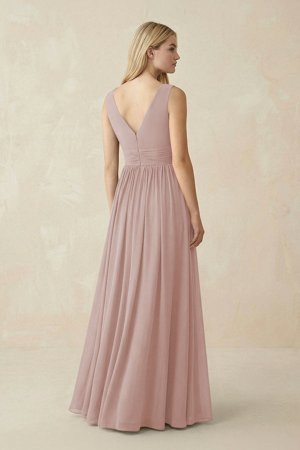 V-Neck Chiffon Pleated A-Line Bridesmaid Dress in Toffee - KissProm BRIDESMAID DRESSES