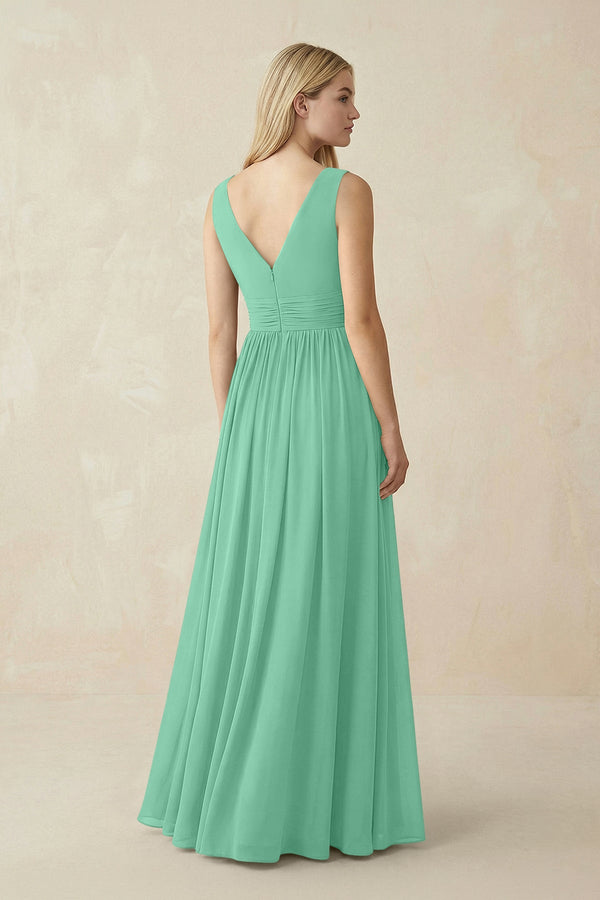 V-Neck Chiffon Pleated A-Line Bridesmaid Dress in Turquoise - KissProm BRIDESMAID DRESSES