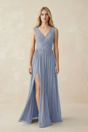 V-Neck Chiffon Pleated A-Line Bridesmaid Dress in Twilight - KissProm BRIDESMAID DRESSES