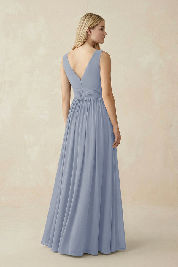 V-Neck Chiffon Pleated A-Line Bridesmaid Dress in Twilight - KissProm BRIDESMAID DRESSES