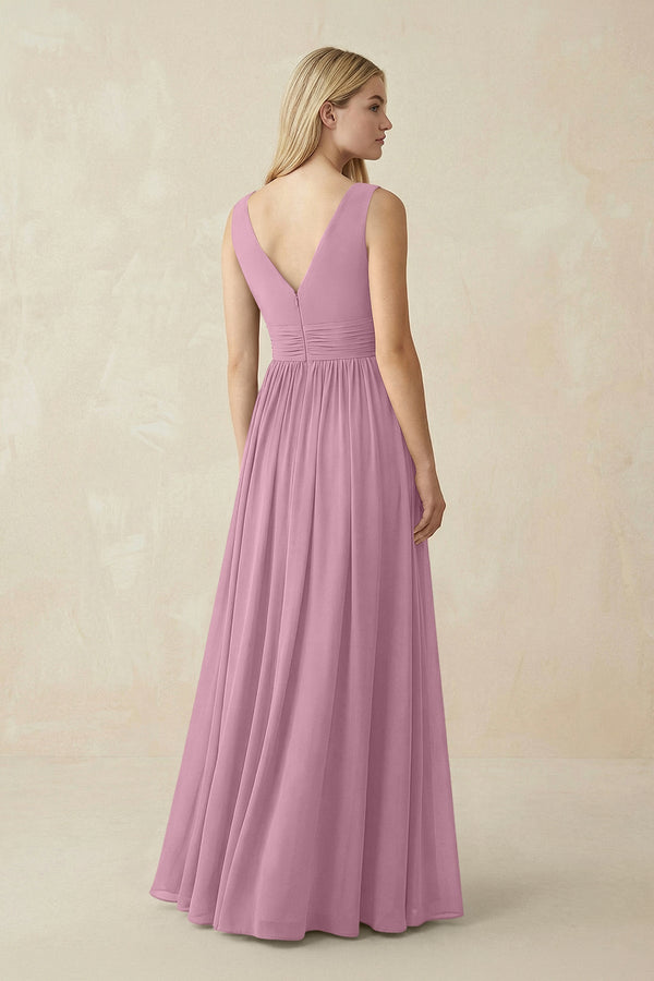V-Neck Chiffon Pleated A-Line Bridesmaid Dress in Vintage Mauve - KissProm BRIDESMAID DRESSES