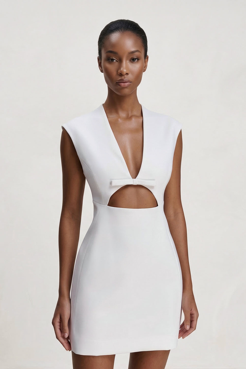 V-Neck Cut-Out Sheath Graduation Dress With Bow - KISSPROM