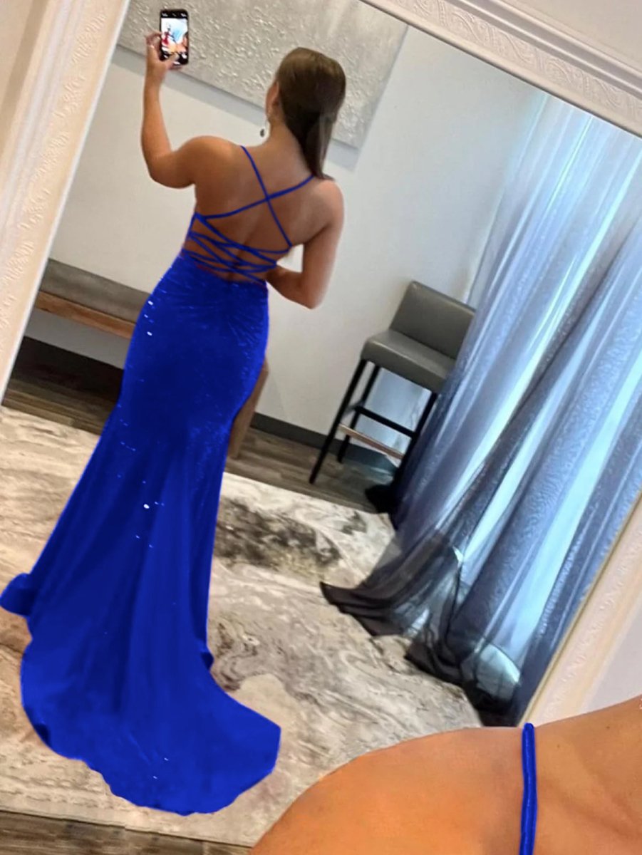 open lace back dress Malia Red Mermaid V Neck Glitter Satin Prom Dress Red / 16