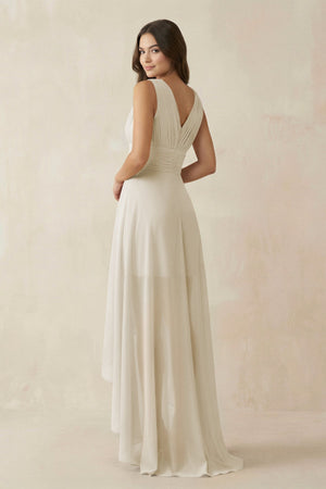 V - Neck High - Low Chiffon Bridesmaid Dress in Dove Gray - KissProm Bridesmaid Dresses