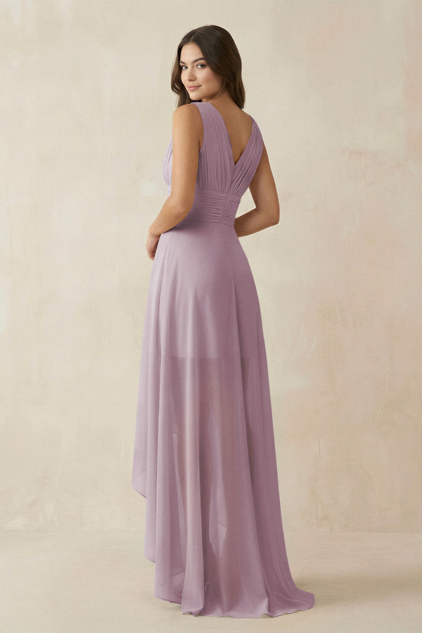 V - Neck High - Low Chiffon Bridesmaid Dress in Dusk - KissProm Bridesmaid Dresses