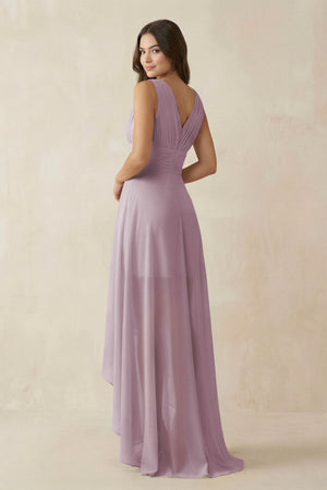 V - Neck High - Low Chiffon Bridesmaid Dress in Dusk - KissProm Bridesmaid Dresses