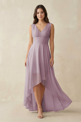 V - Neck High - Low Chiffon Bridesmaid Dress in Dusk - KissProm Bridesmaid Dresses
