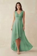 V - Neck High - Low Chiffon Bridesmaid Dress in Sea Glass - KissProm Bridesmaid Dresses