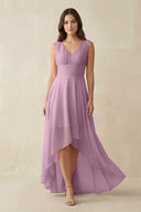 V - Neck High - Low Chiffon Bridesmaid Dress in Wisteria - KissProm Bridesmaid Dresses