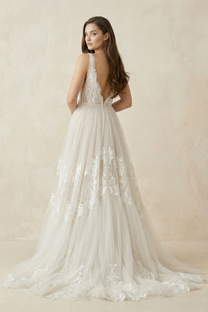 Boho V-Neck Lace Tulle Wedding Dress – Wedding Dresses by KissProm | Available at KissProm