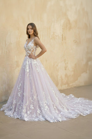 Light Purple Sleeveless A Line V-Neck Lace Wedding Dresses – Wedding Dresses by KissProm | Available at KissProm