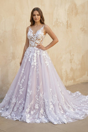 wedding dress purple colour Light Purple Sleeveless A Line V-Neck Lace Wedding Dresses, Purple / 10