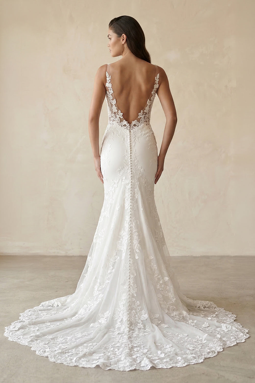 Mermaid V Neck Satin Wedding Dresses with Lace Appliques – Wedding Dresses by Kissprom | Available at KissProm