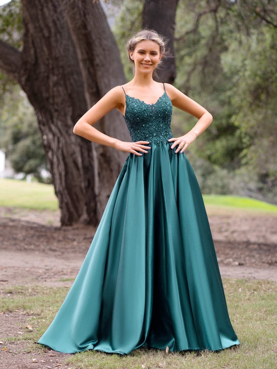 V-Neck Lace Stain A-Line Floor-Length Evening Dress, Peacock / 8 V-Neck Lace Stain A-Line Floor-Length Evening Dress, Peacock / 8