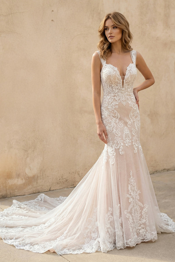Mermaid Off the Shoulder Lace Wedding Dresses with Train  – Wedding Dresses by KissProm | Available at KissProm