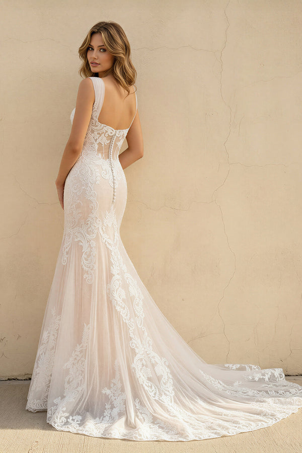 Mermaid Off the Shoulder Lace Wedding Dresses with Train  – Wedding Dresses by KissProm | Available at KissProm