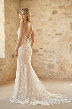 Sexy Mermaid V-neck Lace Sleeveless Wedding Dress with Sweep Train Simple Elegant Ethereal Country Garden – Wedding Dresses by Kissprom | Available at KissProm