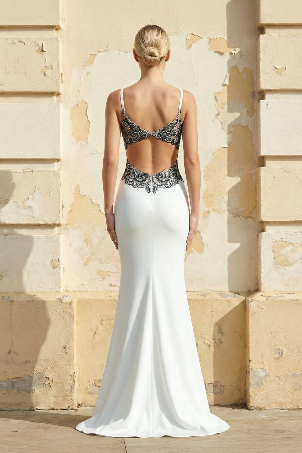 Long Spaghetti Straps Mermaid White Wedding Dress with Appliques – Wedding Dresses by KissProm | Available at KissProm