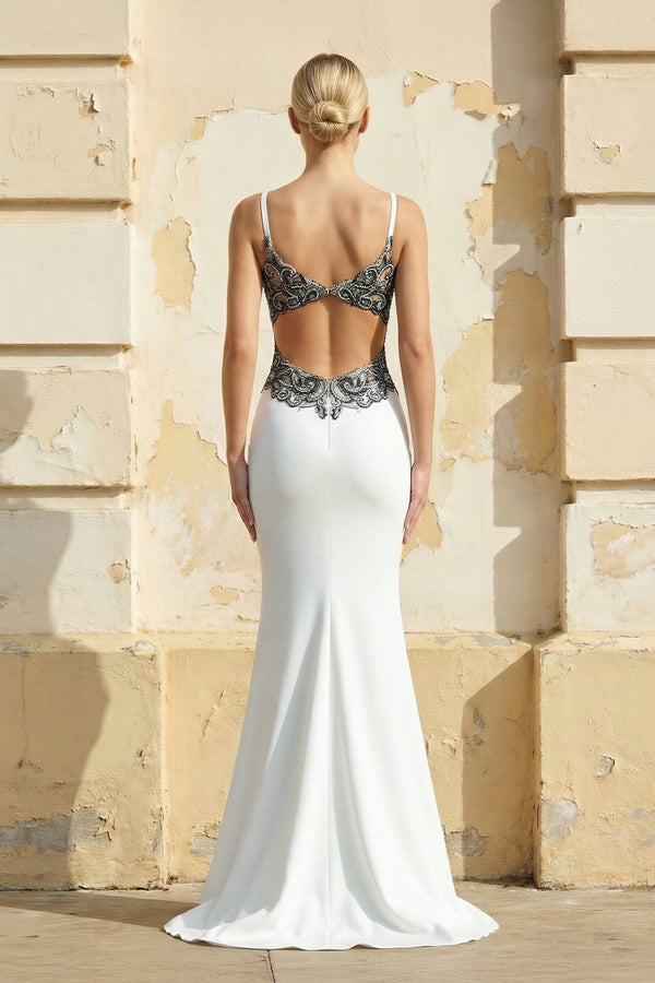 Long Spaghetti Straps Mermaid White Wedding Dress with Appliques – Wedding Dresses by KissProm | Available at KissProm
