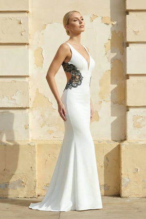 Long Spaghetti Straps Mermaid White Wedding Dress with Appliques – Wedding Dresses by KissProm | Available at KissProm