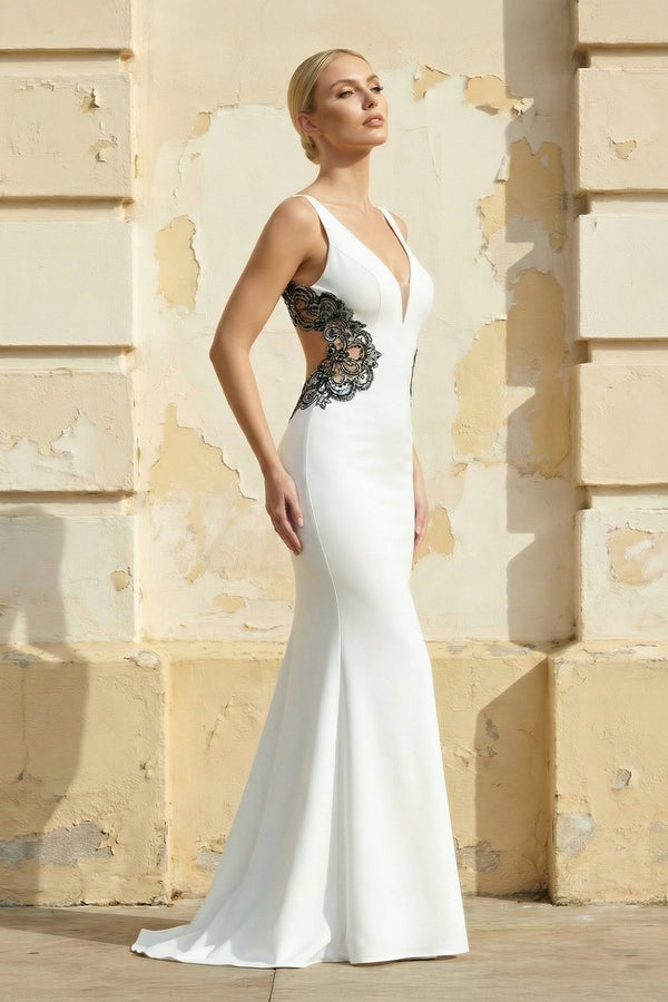 Long Spaghetti Straps Mermaid White Wedding Dress with Appliques – Wedding Dresses by KissProm | Available at KissProm