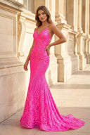 Spaghetti Straps Pink Glitter Backless Mermaid Bodycon Long Prom Dress - KISSPROM PROM DRESSES