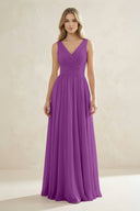 V - Neck Pleated A - Line Bridesmaid Dress in Amethyst - KissProm Bridesmaid Dresses