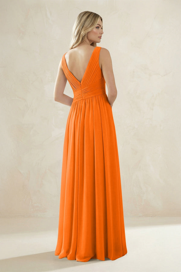 V - Neck Pleated A - Line Bridesmaid Dress in Cinnamon - KissProm Bridesmaid Dresses