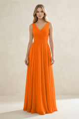 V - Neck Pleated A - Line Bridesmaid Dress in Cinnamon - KissProm Bridesmaid Dresses