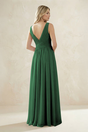 V - Neck Pleated A - Line Bridesmaid Dress in Dark Green - KissProm Bridesmaid Dresses