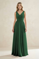 V - Neck Pleated A - Line Bridesmaid Dress in Dark Green - KissProm Bridesmaid Dresses