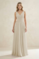 V - Neck Pleated A - Line Bridesmaid Dress in Dove Gray - KissProm Bridesmaid Dresses