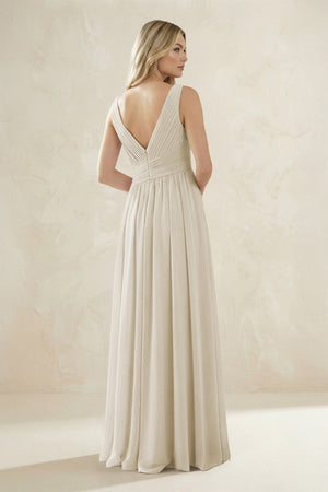 V - Neck Pleated A - Line Bridesmaid Dress in Dove Gray - KissProm Bridesmaid Dresses