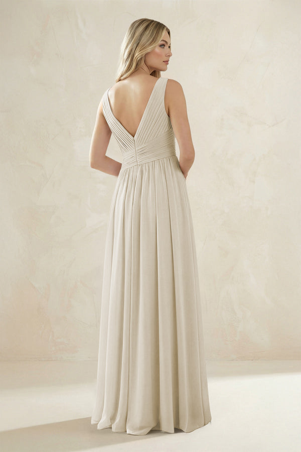 V - Neck Pleated A - Line Bridesmaid Dress in Dove Gray - KissProm Bridesmaid Dresses