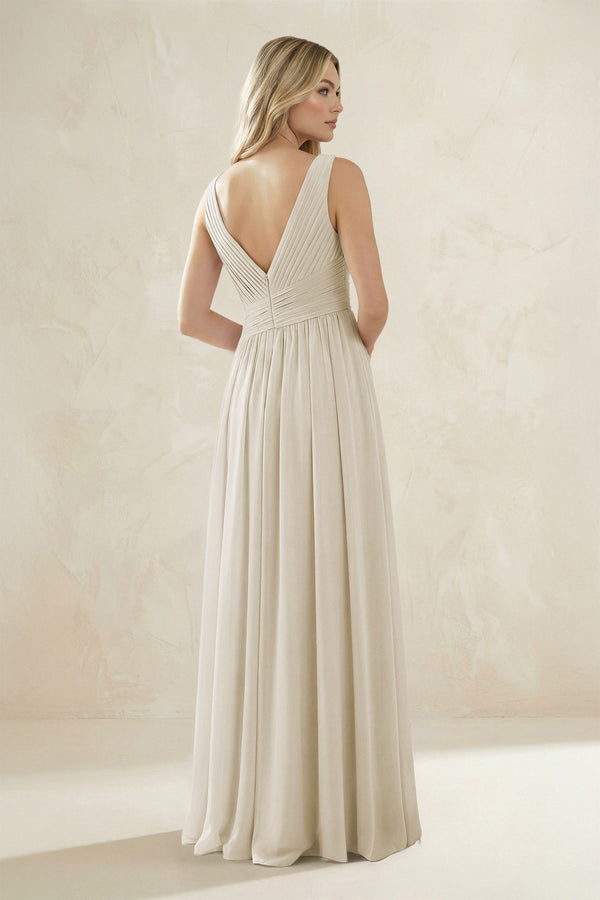V - Neck Pleated A - Line Bridesmaid Dress in Dove Gray - KissProm Bridesmaid Dresses