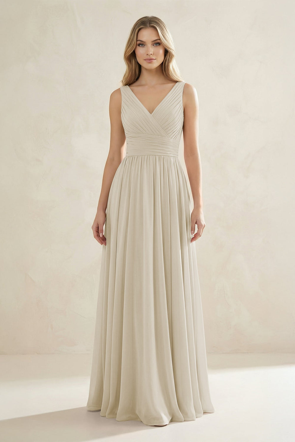 V - Neck Pleated A - Line Bridesmaid Dress in Dove Gray - KissProm Bridesmaid Dresses