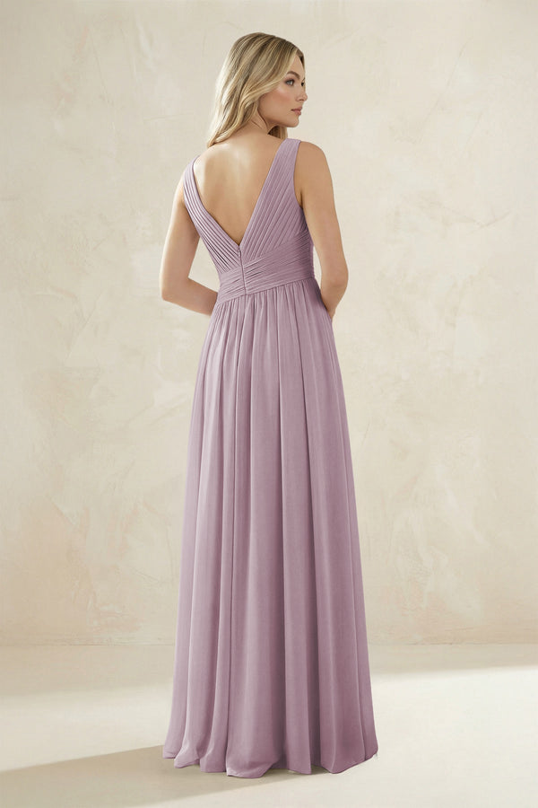 V - Neck Pleated A - Line Bridesmaid Dress in Dusk - KissProm Bridesmaid Dresses