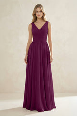 V - Neck Pleated A - Line Bridesmaid Dress in Fig - KissProm Bridesmaid Dresses