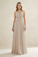 V - Neck Pleated A - Line Bridesmaid Dress in Frost - KissProm Bridesmaid Dresses