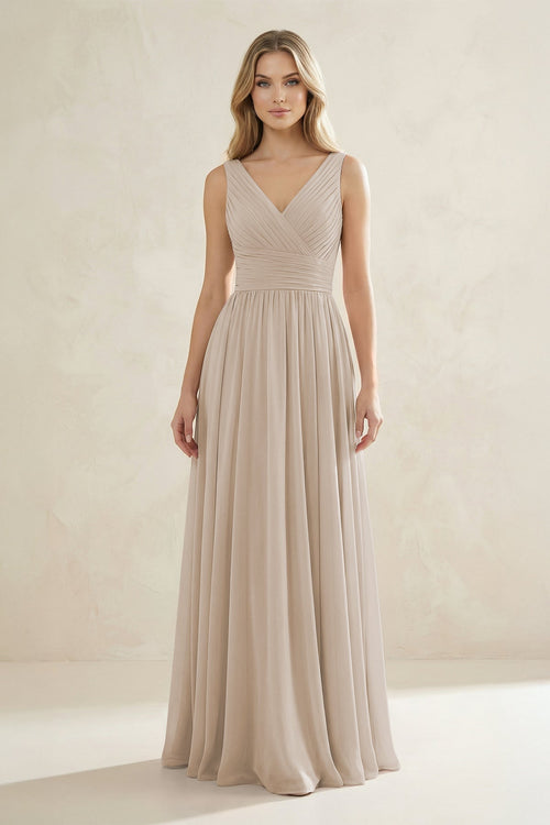 V - Neck Pleated A - Line Bridesmaid Dress in Frost - KissProm Bridesmaid Dresses