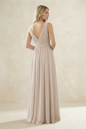 V - Neck Pleated A - Line Bridesmaid Dress in Frost - KissProm Bridesmaid Dresses