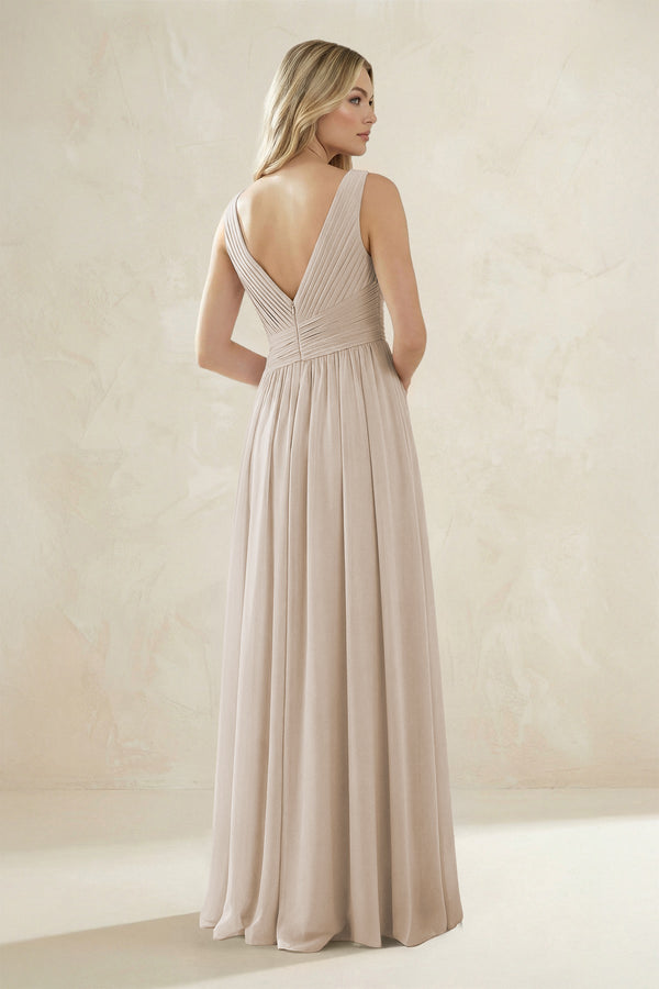 V - Neck Pleated A - Line Bridesmaid Dress in Frost - KissProm Bridesmaid Dresses