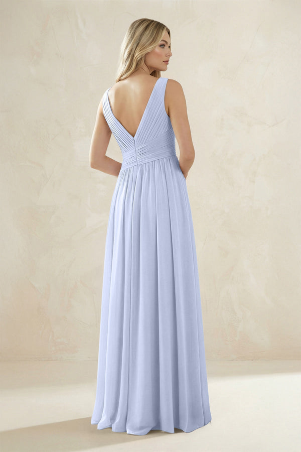 V - Neck Pleated A - Line Bridesmaid Dress in Ice - KissProm Bridesmaid Dresses